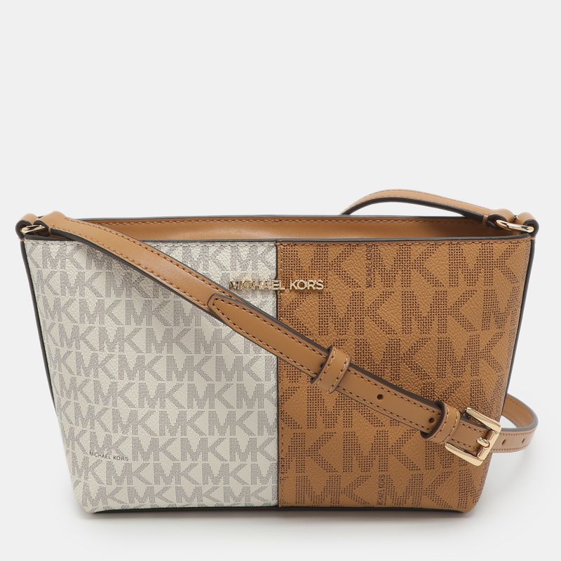 Michael Kors Jet Set Small Beige/Optic White Coated Signature Canvas Crossbody